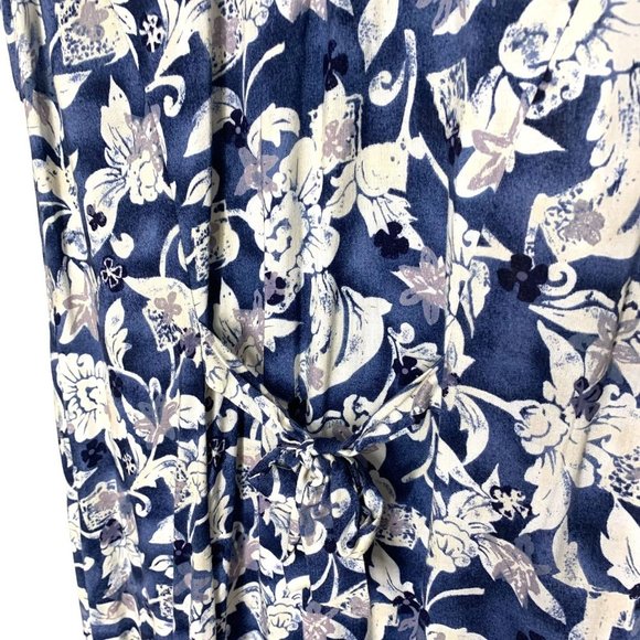 Vintage 90s Blue White Sleeveless Flora Collared Button Up Full Length Dress Lar - Picture 3 of 9